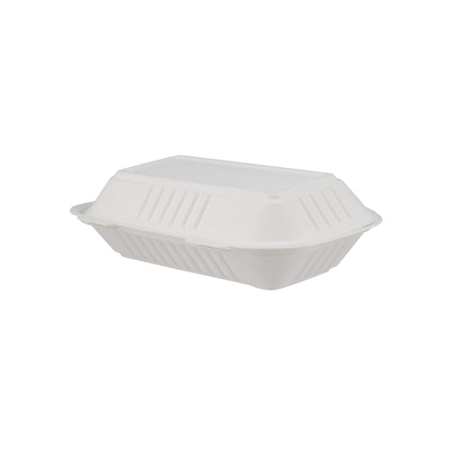 9″ X 6″ 2-COMPARTMENT BIODEGRADABLE BAGASSE CLAMSHELL