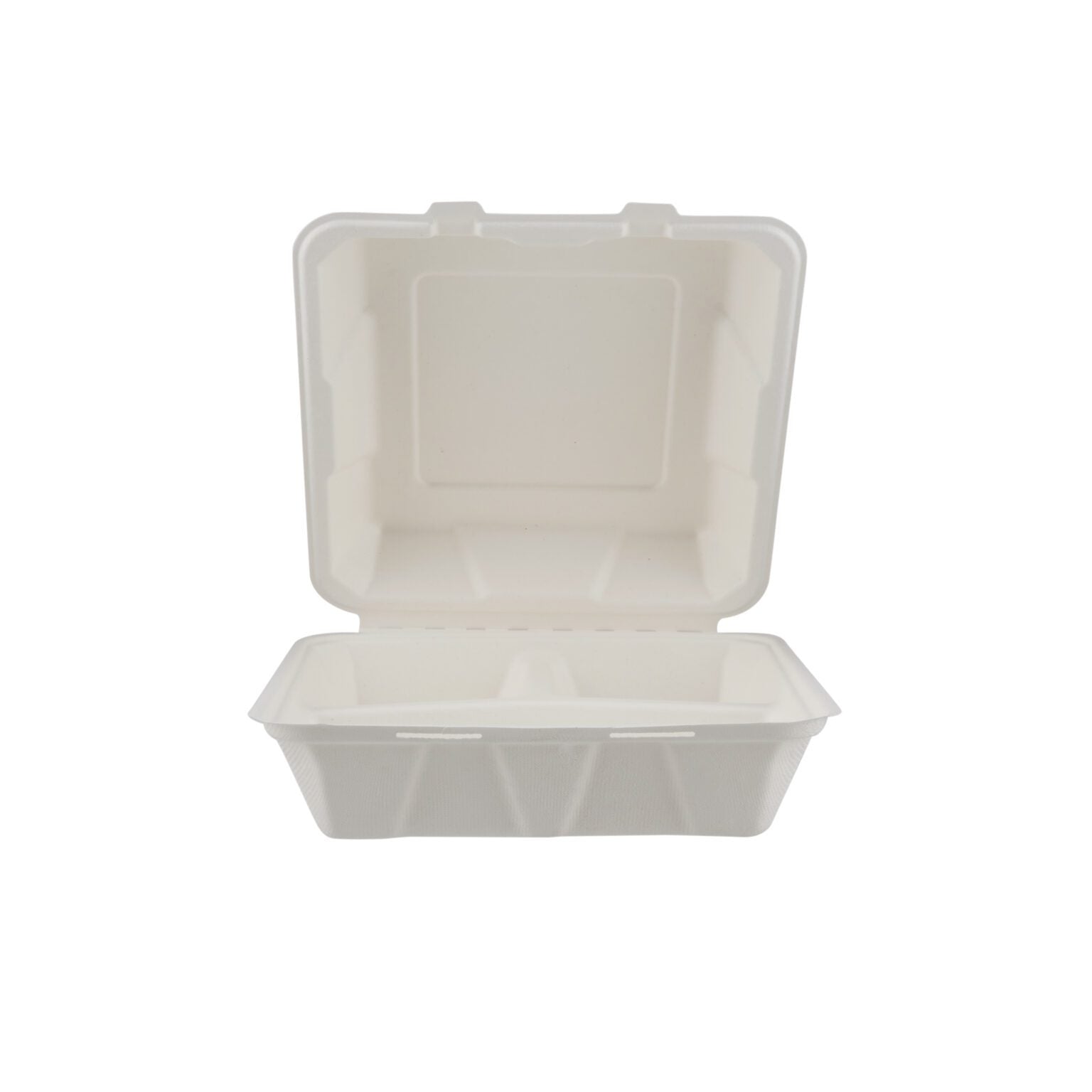 9″ X 9″ 3-COMPARTMENT BIODEGRADABLE BAGASSE CLAMSHELL