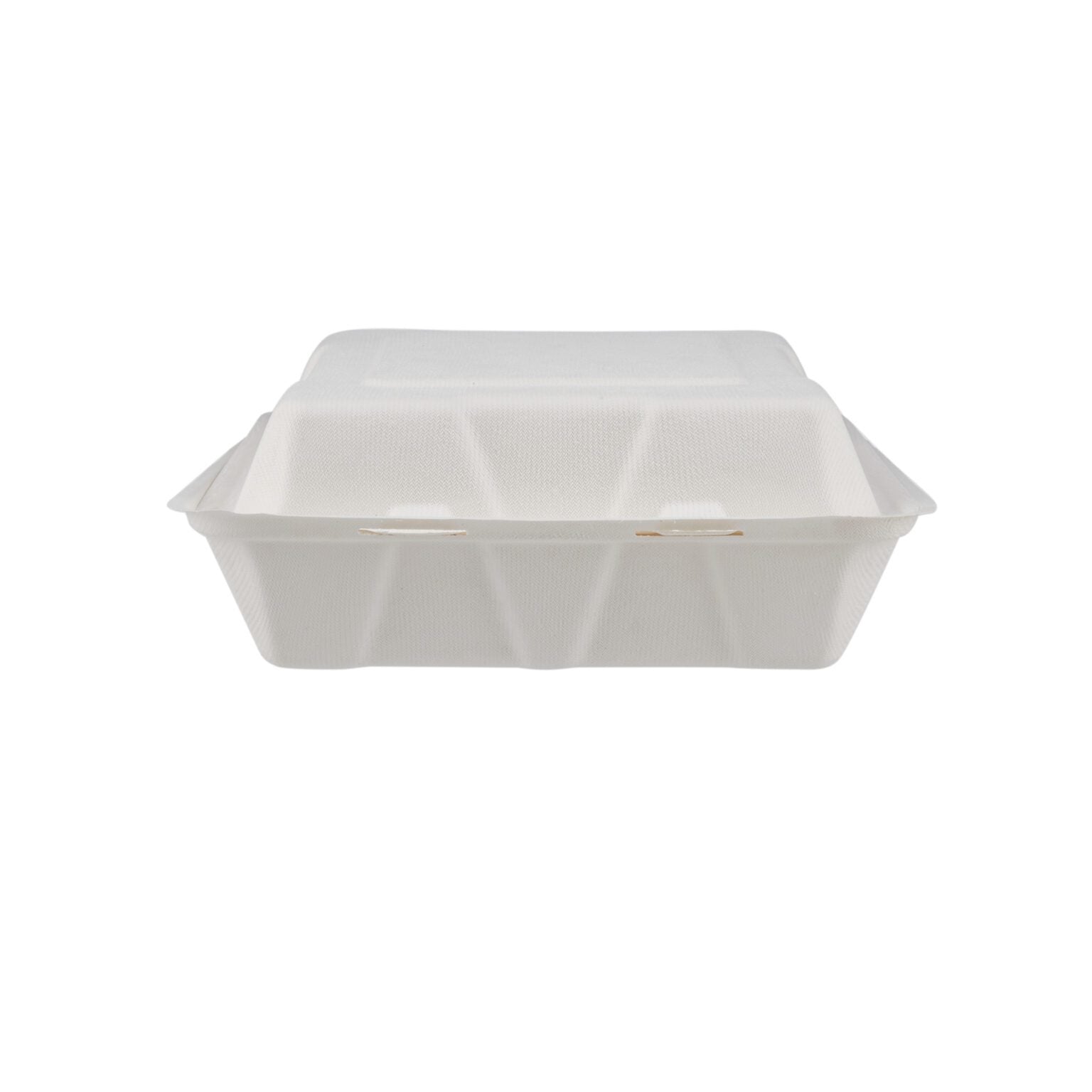 9″ X 9″ 3-COMPARTMENT BIODEGRADABLE BAGASSE CLAMSHELL