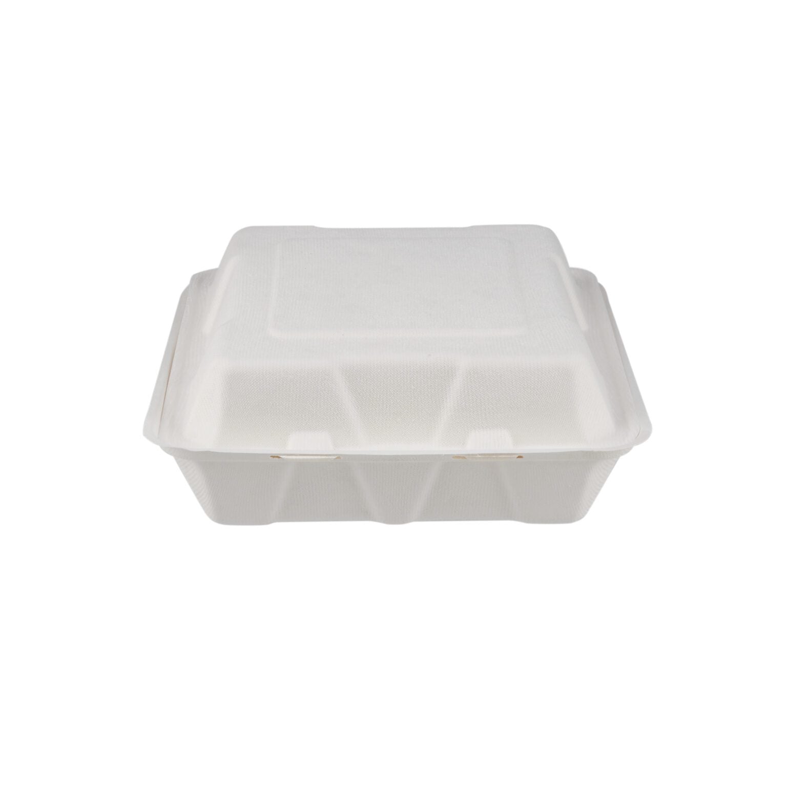 9″ X 9″ 3-COMPARTMENT BIODEGRADABLE BAGASSE CLAMSHELL